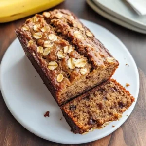 Sliced oatmeal banana bread showing moist texture