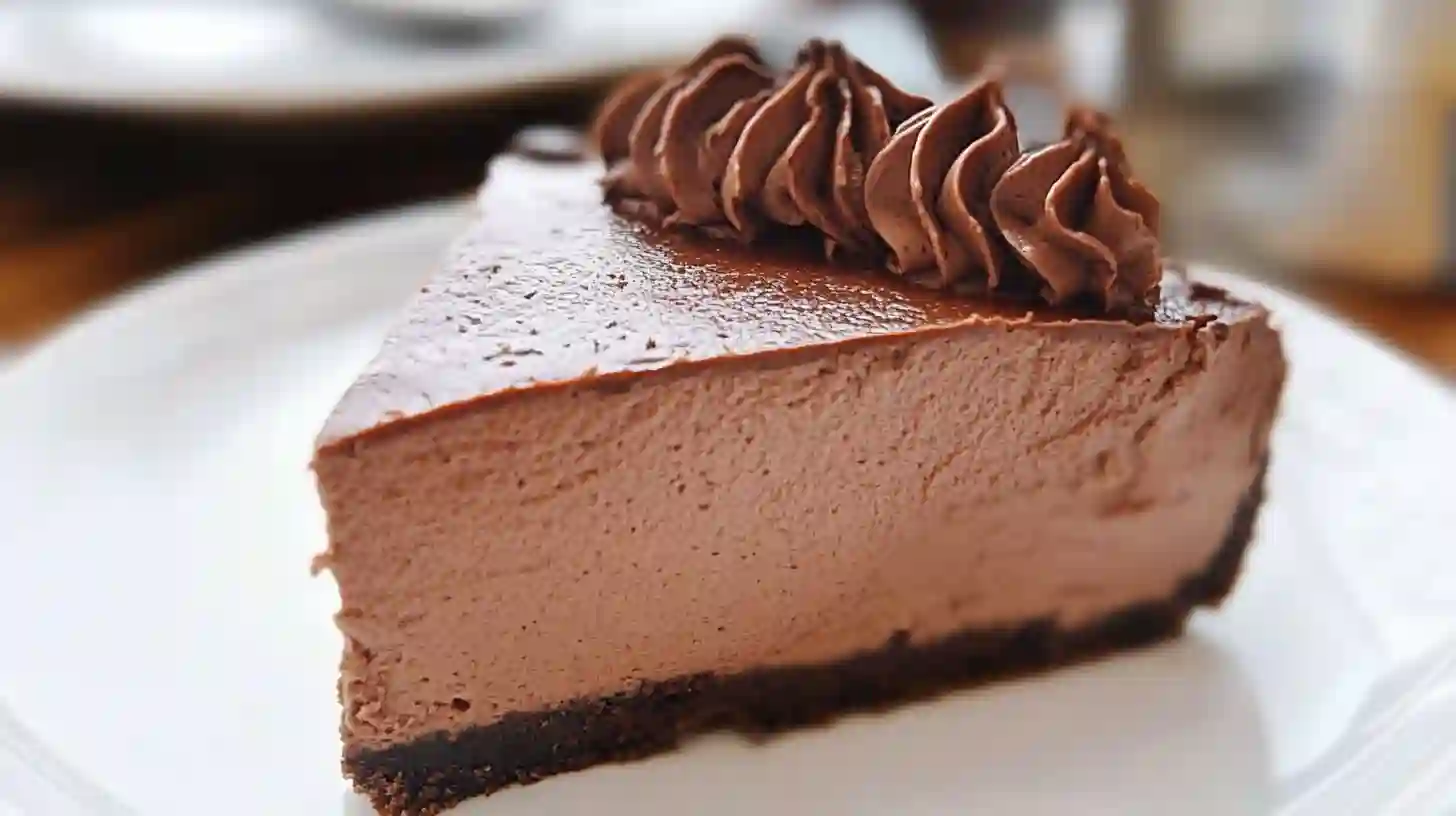 Rich and creamy no bake chocolate cheesecake with cookie crust