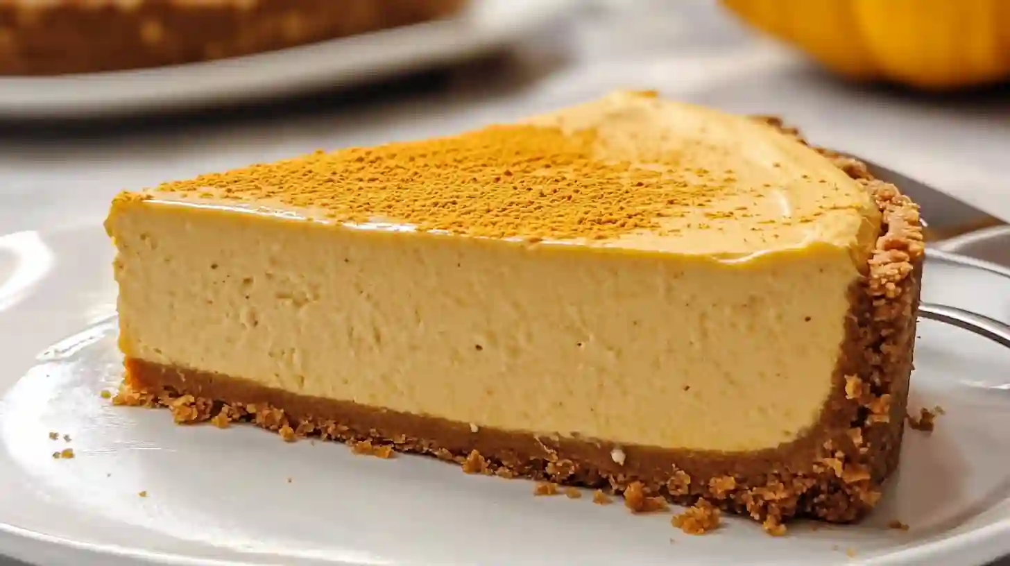 Whole no bake pumpkin cheesecake topped with whipped cream