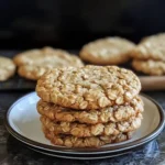 Freshly baked peanut butter oatmeal cookies on a serving platter