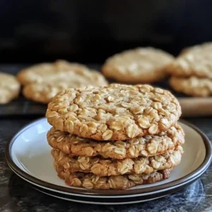 Freshly baked peanut butter oatmeal cookies on a serving platter