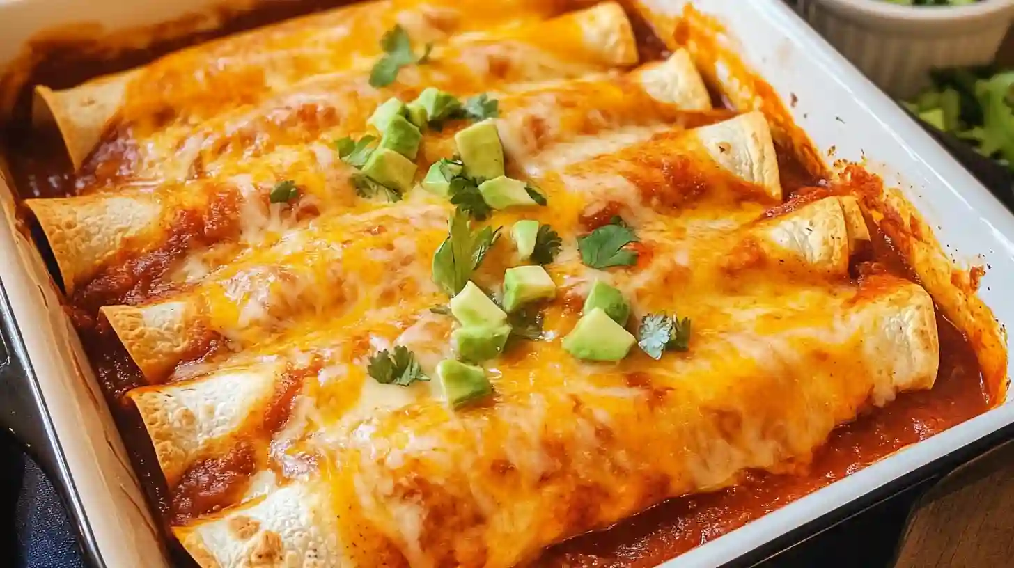 Baked Beef Enchiladas Covered in Red Enchilada Sauce