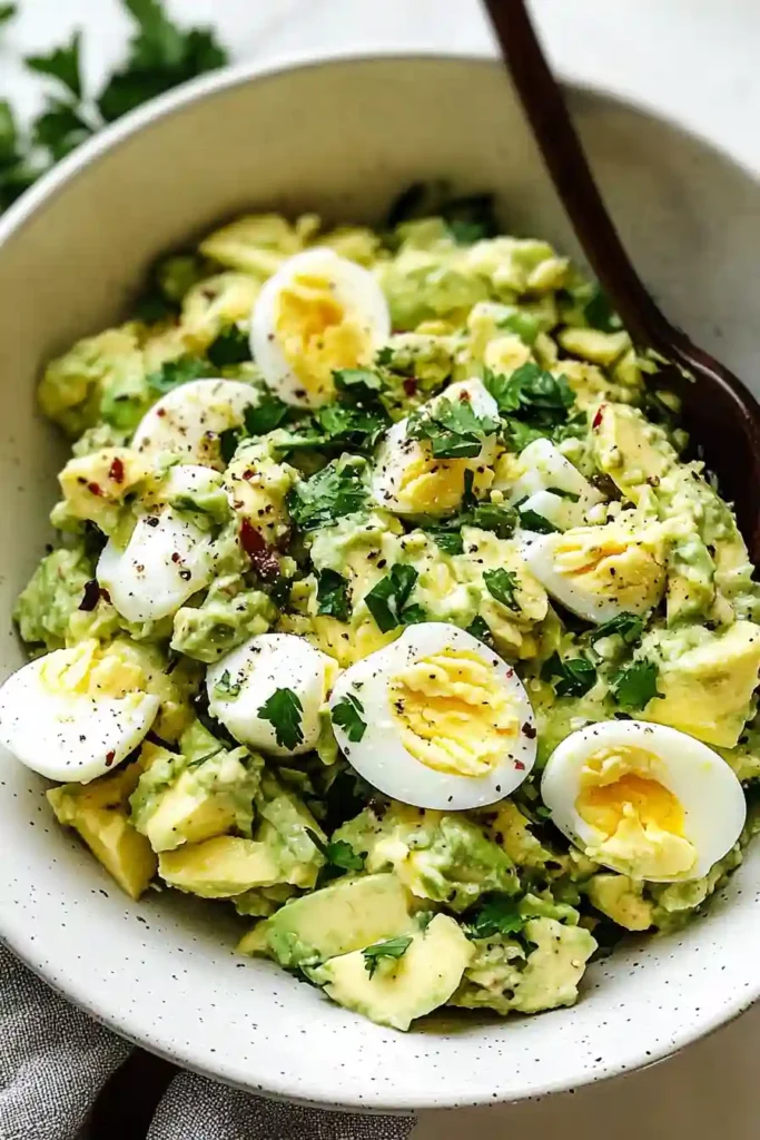 Avocado egg salad served in lettuce wraps for low carb meal