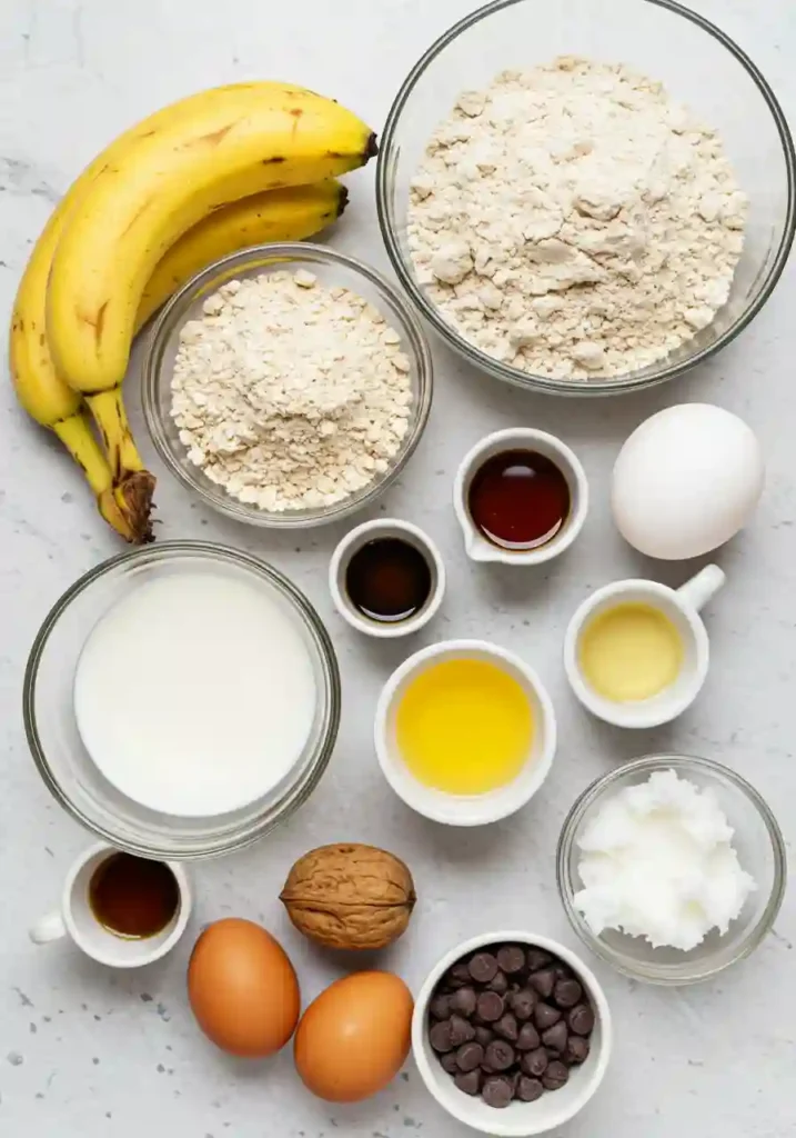 Gluten free banana pancake ingredients on a counter
