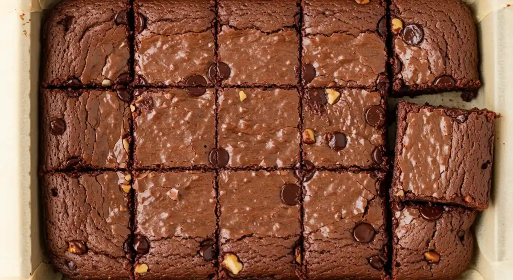 Rich and fudgy gluten free brownie on a cooling rack
