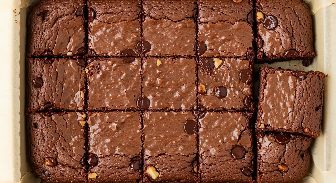 Rich and fudgy gluten free brownie on a cooling rack