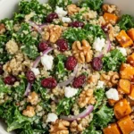 Finished kale quinoa salad topped with lemon and herbs