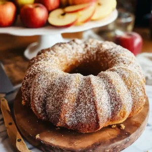 Cinnamon Sugar Coated Apple Cider Donut Cake on Display