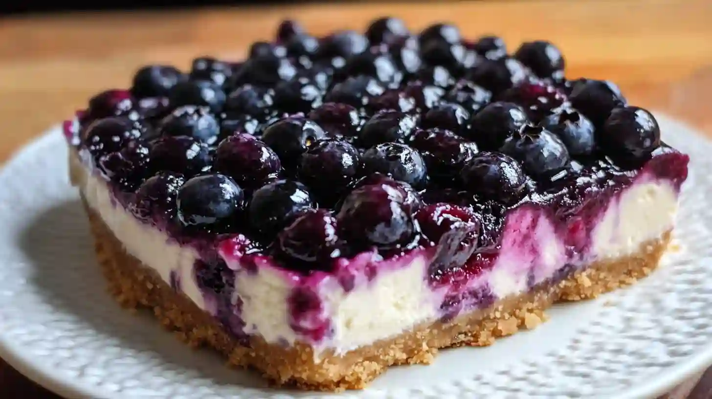 No Bake Blueberry Cheesecake with Buttery Crust and Fresh Blueberries