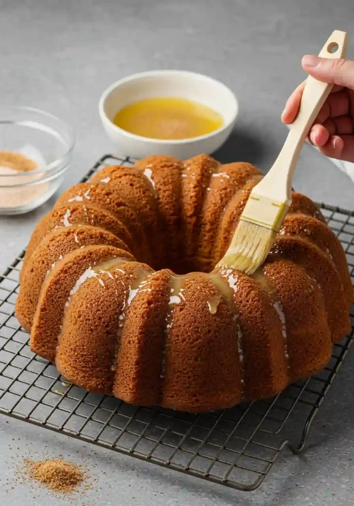 Warm Apple Cider Donut Cake Coated with Cinnamon Sugar