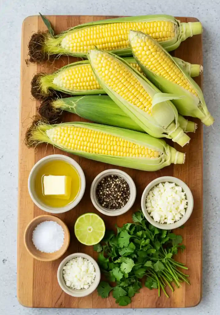 Ears of Corn, Butter, and Toppings for Grilling Corn
