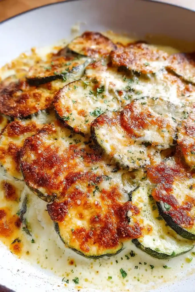Hot baked Parmesan zucchini pieces being sprinkled with fresh parsley on parchment-lined baking sheet