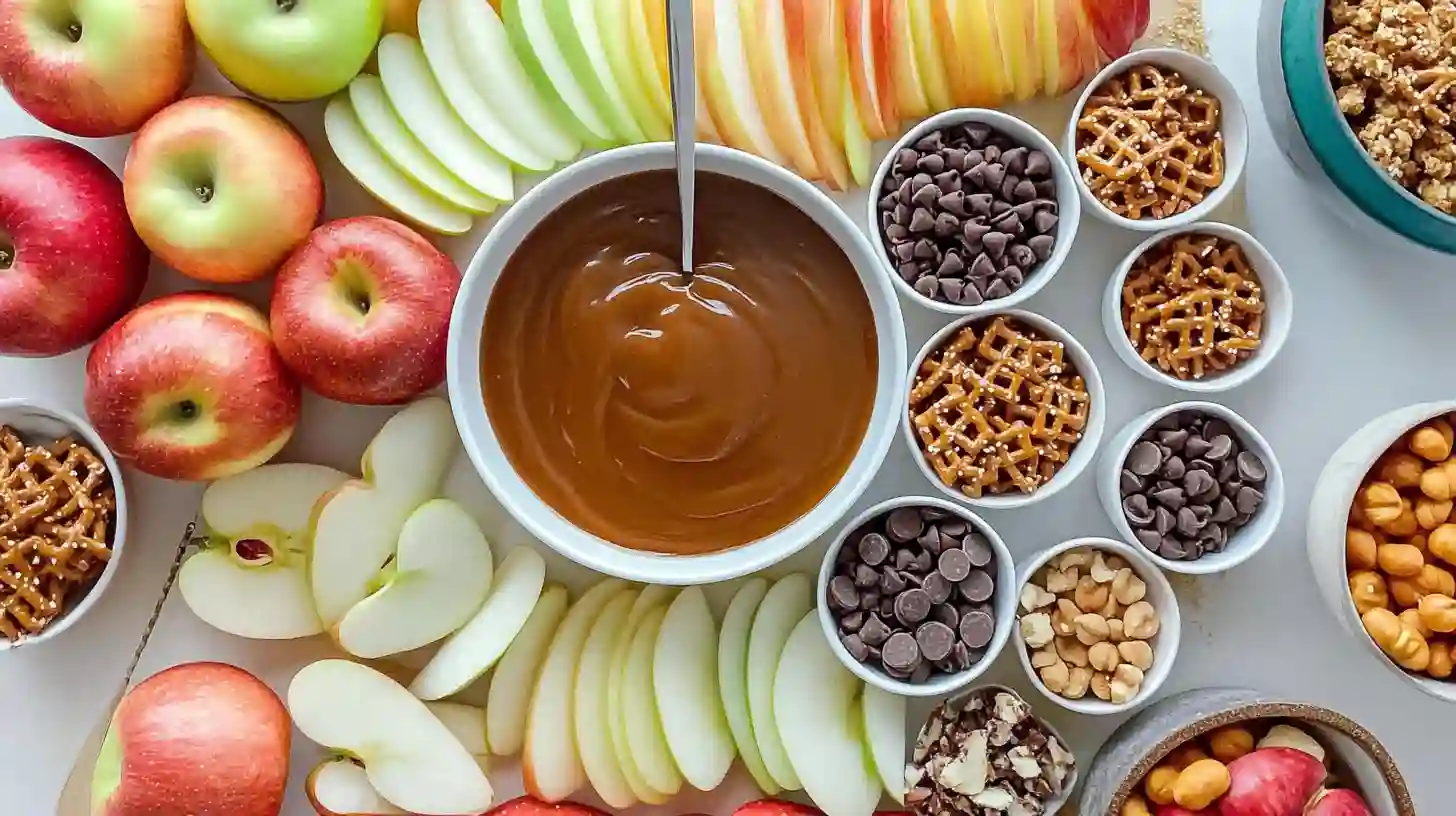 Caramel Apple Bar with Apples, Caramel Sauce, and Toppings