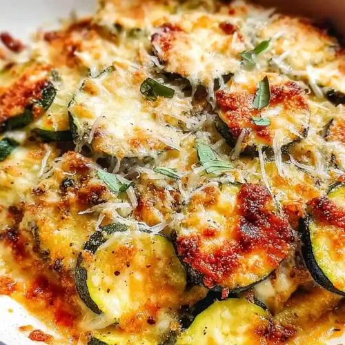 Golden brown baked Parmesan zucchini pieces with crispy coating on white plate garnished with fresh parsley