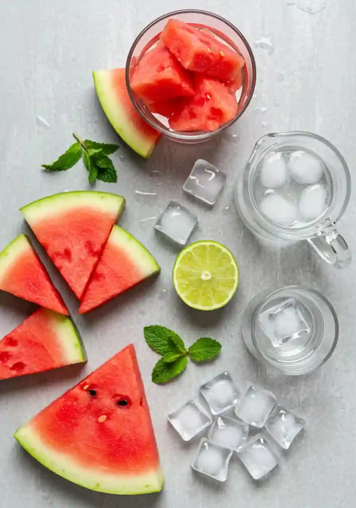 Fresh Watermelon Chunks, Lime, and Mint for Summer Drink