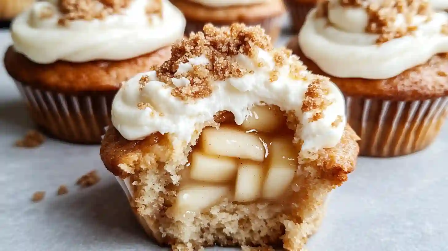 Apple Pie Cupcakes Filled with Apple Pie Filling and Frosted