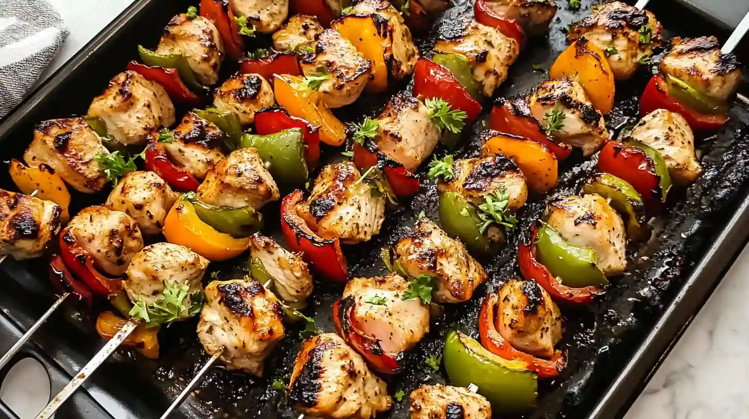 Baked Chicken Kabobs with Vegetables on Skewers