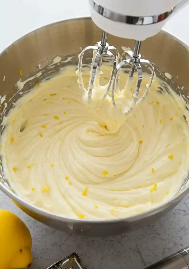 Whipped Cream Cheese, Lemon Juice, and Zest for Cheesecake Filling