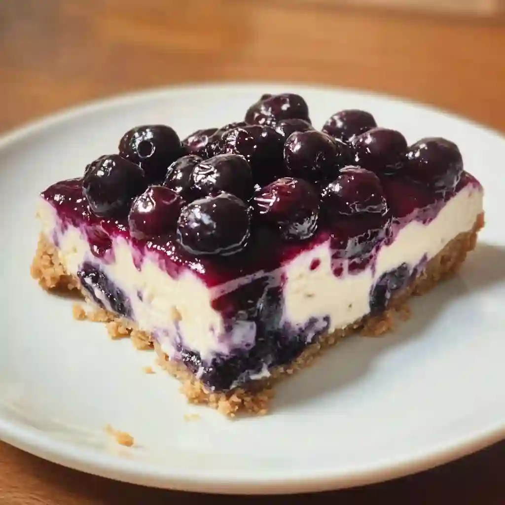 No Bake Cheesecake with Blueberry Topping and Buttery Graham Cracker Crust