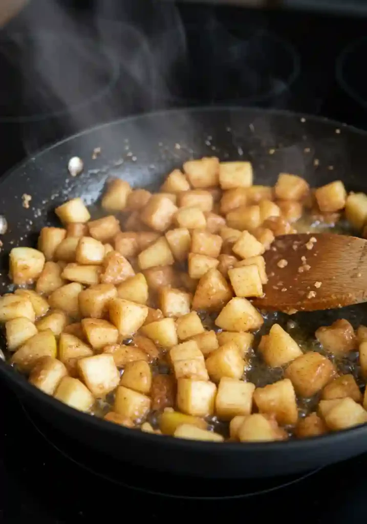 Apple Mixture with Brown Sugar and Cinnamon in a Pan