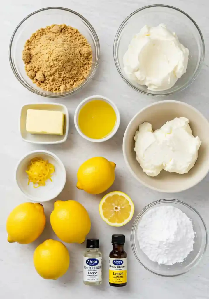 Cream Cheese, Fresh Lemons, Whipped Cream, and Graham Cracker Crust Ingredients