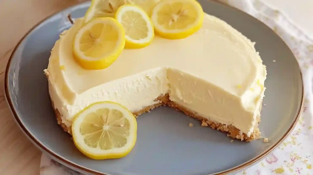 No Bake Lemon Cheesecake with Graham Cracker Crust and Whipped Cream