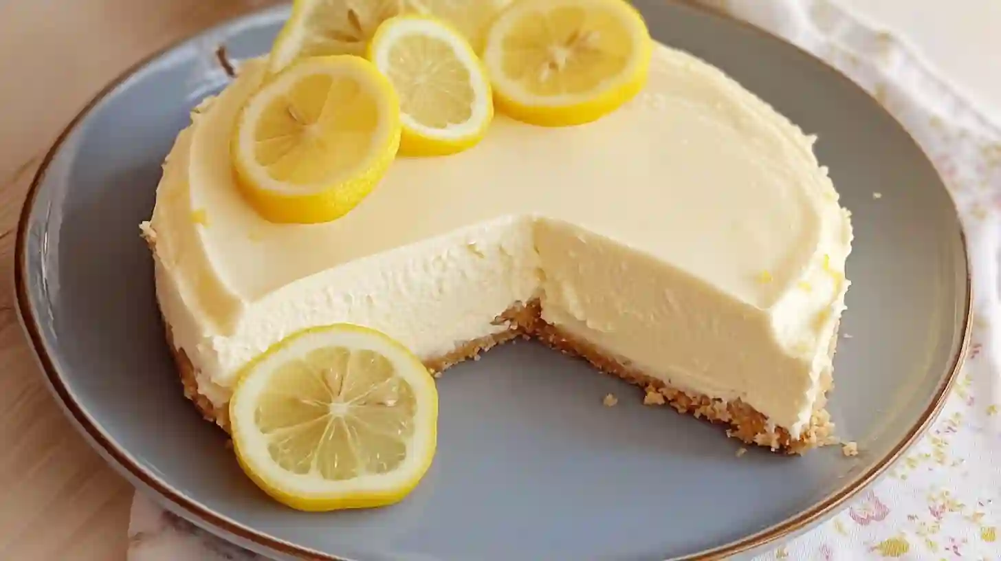 No Bake Lemon Cheesecake with Graham Cracker Crust and Whipped Cream