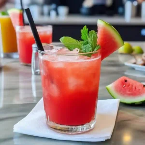 Glasses of Watermelon Drink with Lime and Mint Garnish