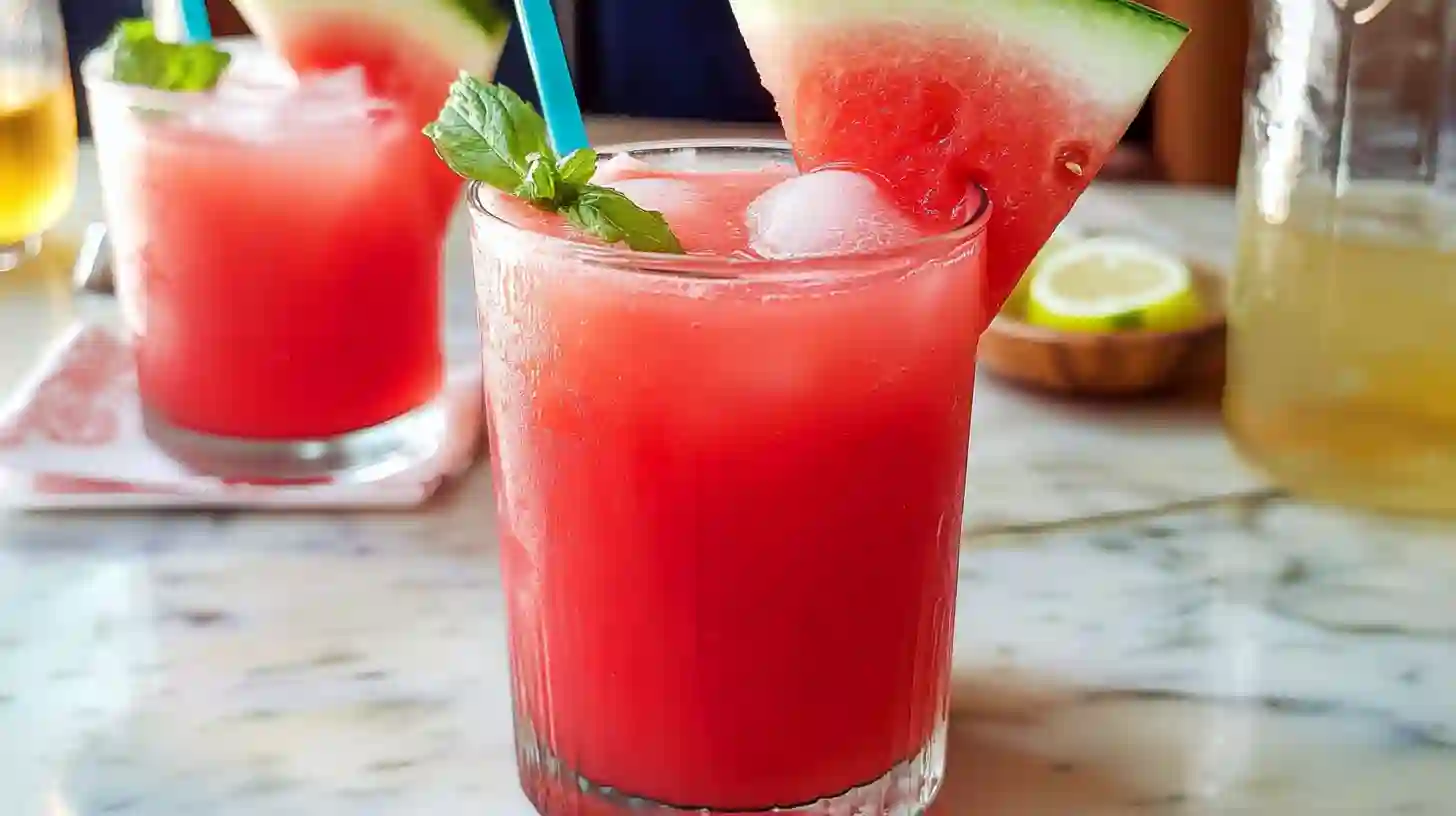 Refreshing Watermelon Drink with Lime and Ice Cubes