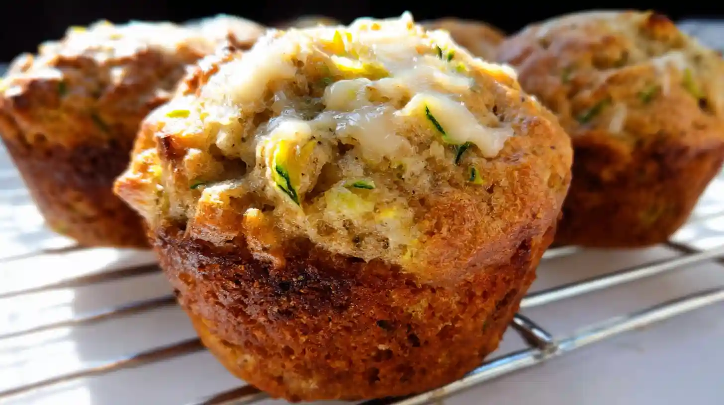 Homemade Banana Zucchini Muffins on Cooling Rack