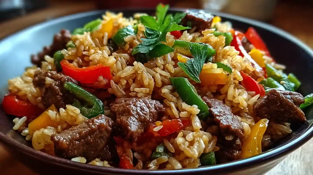 Easy Beef and Pepper Rice Bowl Recipe
