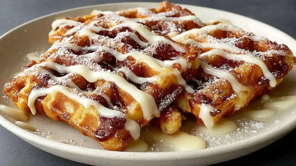 Cinnamon Roll Waffles with Cream Cheese Drizzle