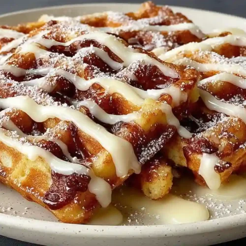 Cinnamon Roll Waffles with Cream Cheese Drizzle