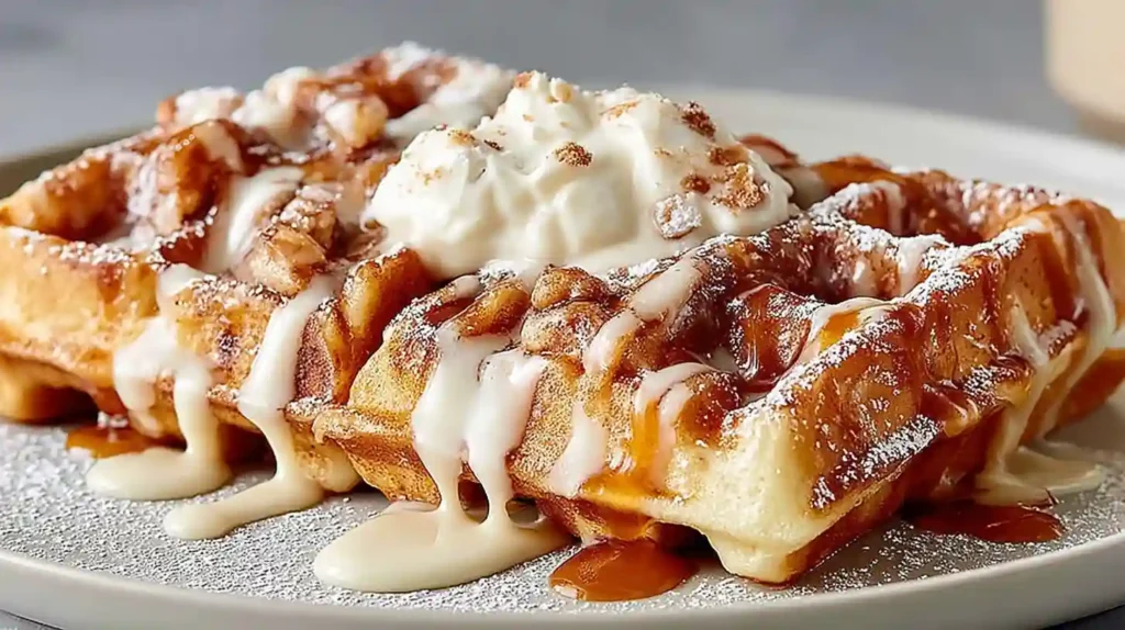 Cinnamon Roll Waffles with Cream Cheese Drizzle Recipe