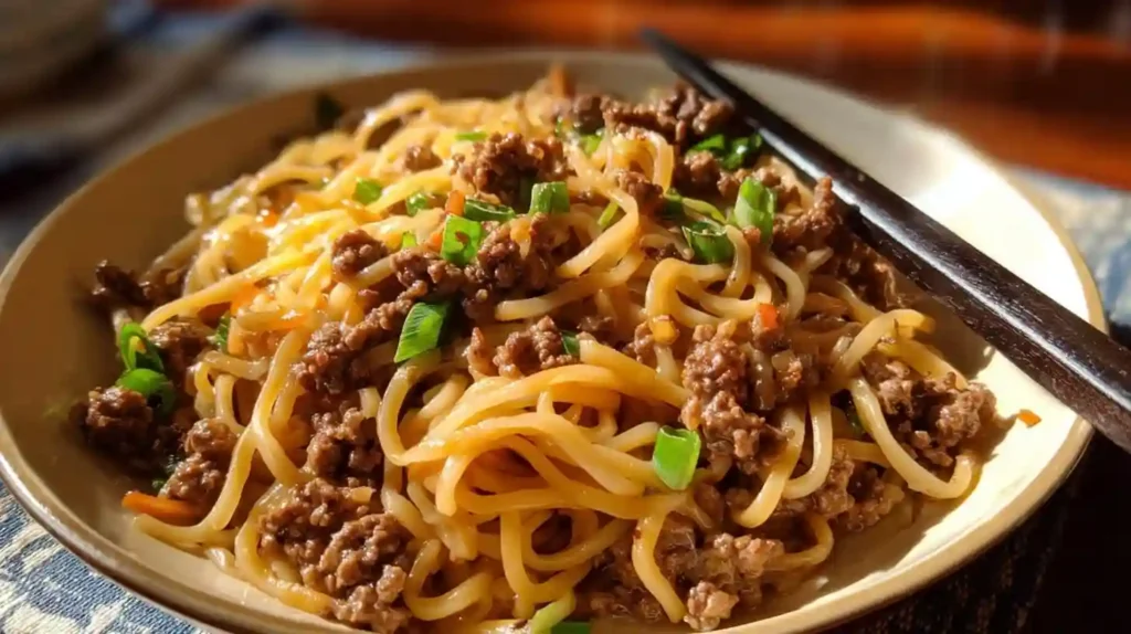 Mongolian Ground Beef Noodles Recipe
