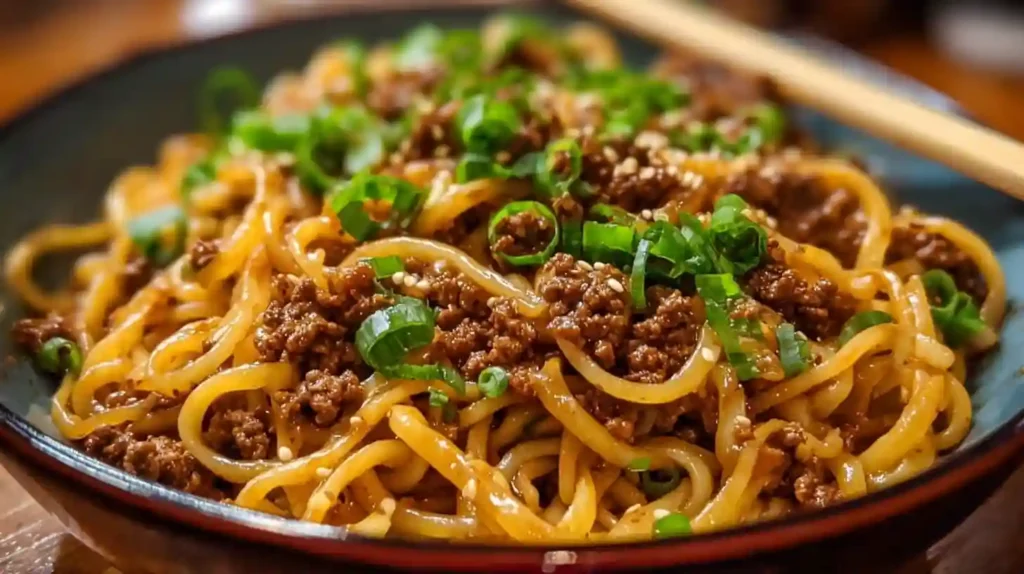 Mongolian Ground Beef Noodles Recipe
