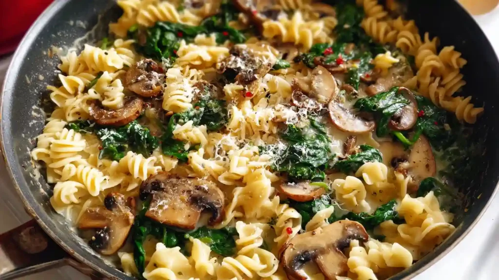 Parmesan Spinach Mushroom Pasta Skillet