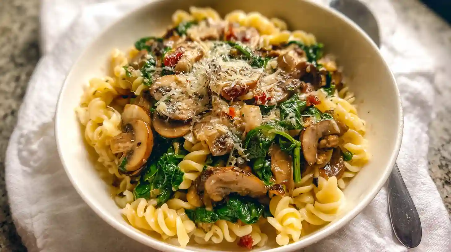 Parmesan Spinach Mushroom Pasta Skillet