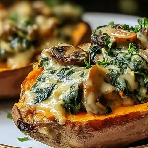 Creamy Mushroom and Spinach Stuffed Sweet Potatoes