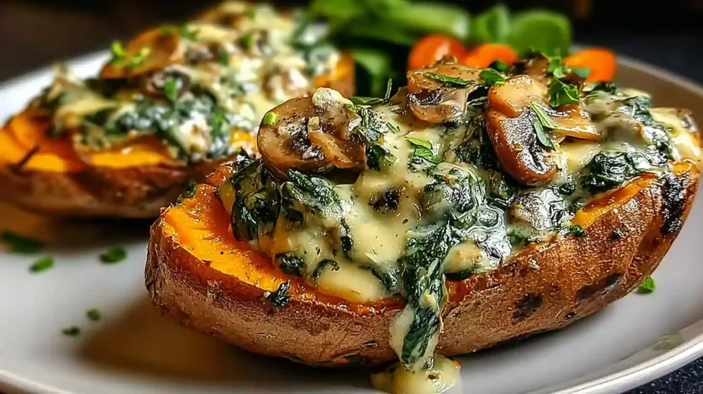 Creamy Mushroom and Spinach Stuffed Sweet Potatoes