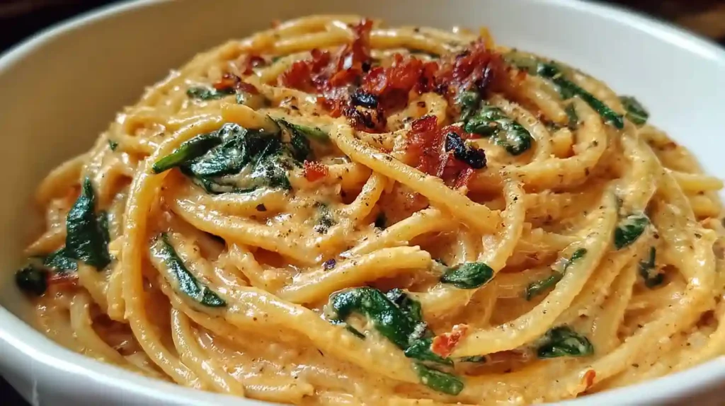 Spaghetti & Spinach with Sun-Dried Tomato Cream Sauce