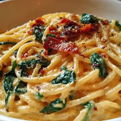 Spaghetti & Spinach with Sun-Dried Tomato Cream Sauce