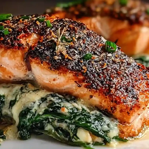 Blackened Salmon Stuffed with Spinach & Parmesan