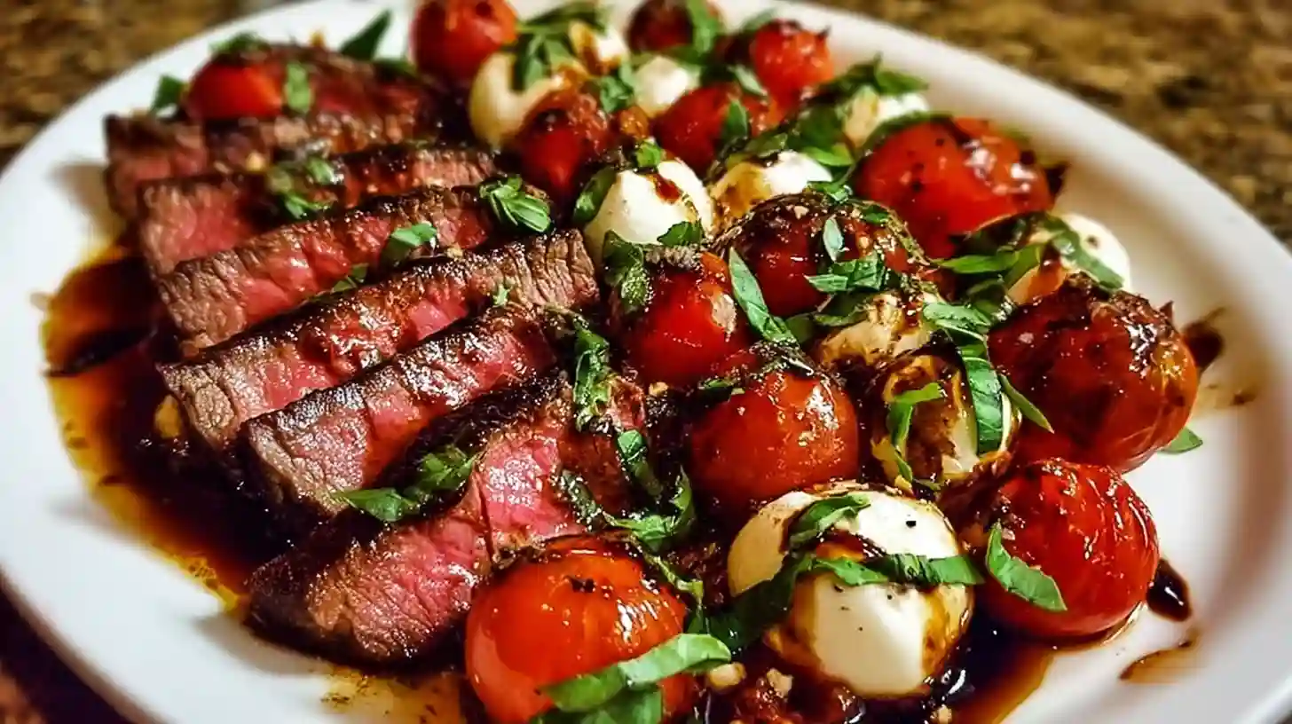 Grilled Flank Steak Caprese with Balsamic Dressing