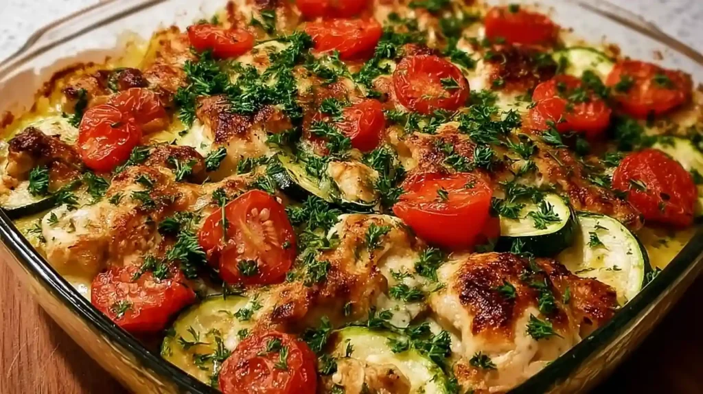 Mediterranean Chicken Zucchini Bake