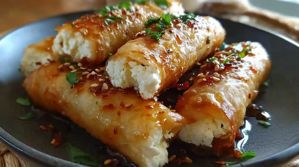Oven-Fried Feta Rolls with Chili Honey