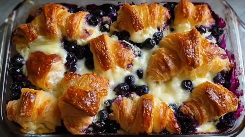 Blueberry Cream Cheese Croissant Casserole