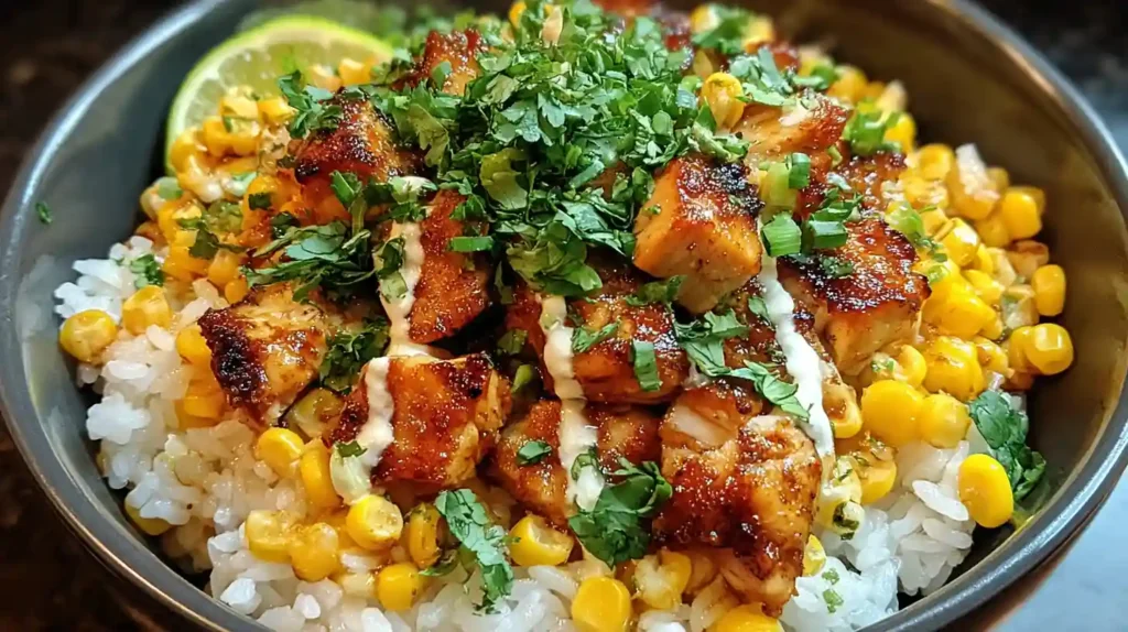Flavor-packed Street Corn Chicken Rice Bowl