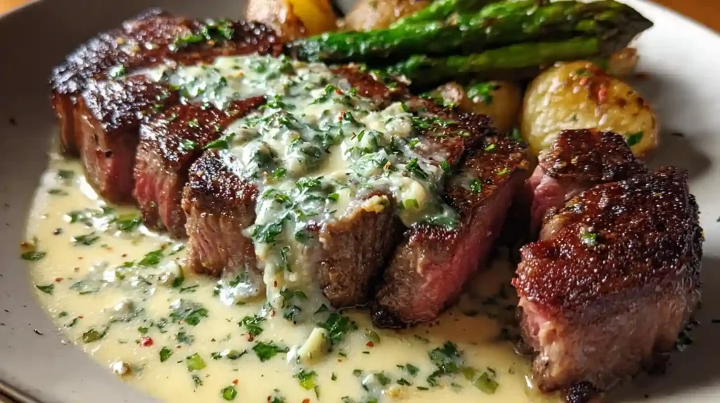 Garlic Butter Steak with Parmesan Cream Sauce Made