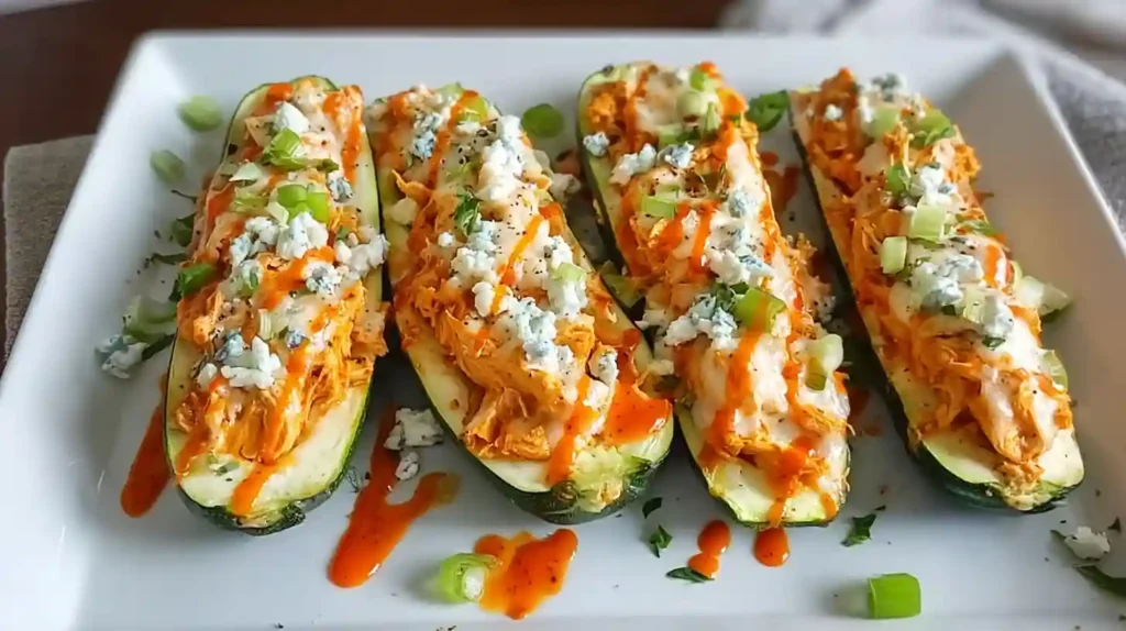 Spicy Buffalo Chicken Zucchini Boats